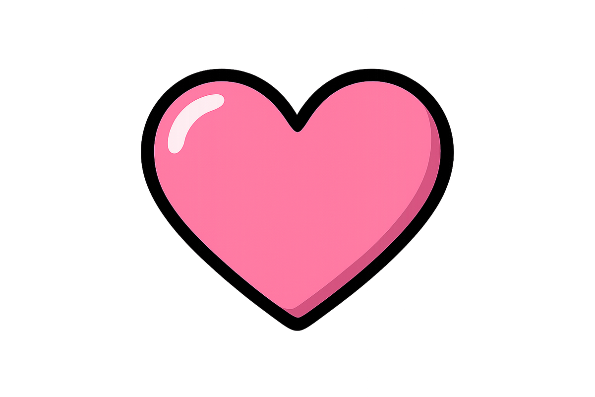generate a pink heart icon with highlight and black outline