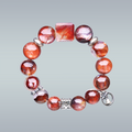 Hang-lay product image of Hematoid Quartz bracelet with a faceted square centerpiece, silver-tone spacers, butterfly and bell charm, designed in warm red and translucent quartz tones.